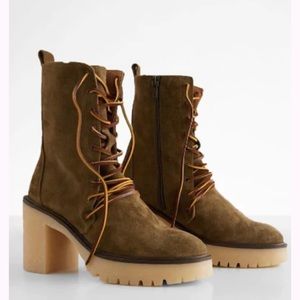 FREE PEOPLE “DYLAN” Women’s Suede Lace-up Chunky Heel Boots Size 39 US 9